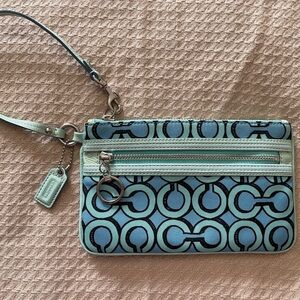 Coach Poppy Blue Patterned Wristlet